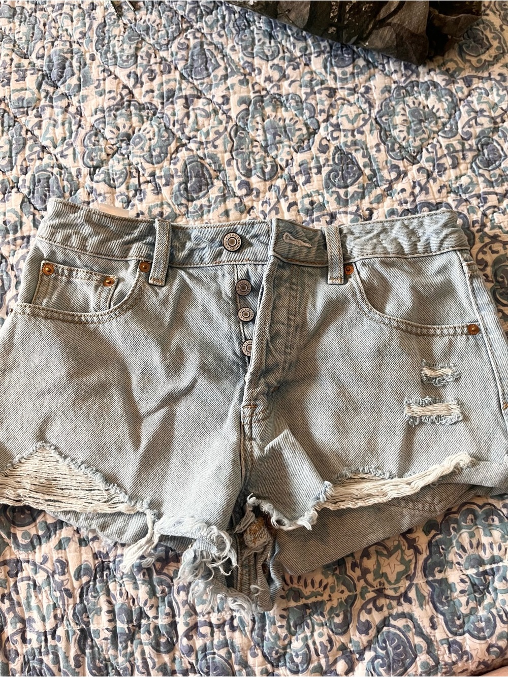 PAC Sun Ivy Featival Jean Light Wash Distressed Denim Shorts size 26
